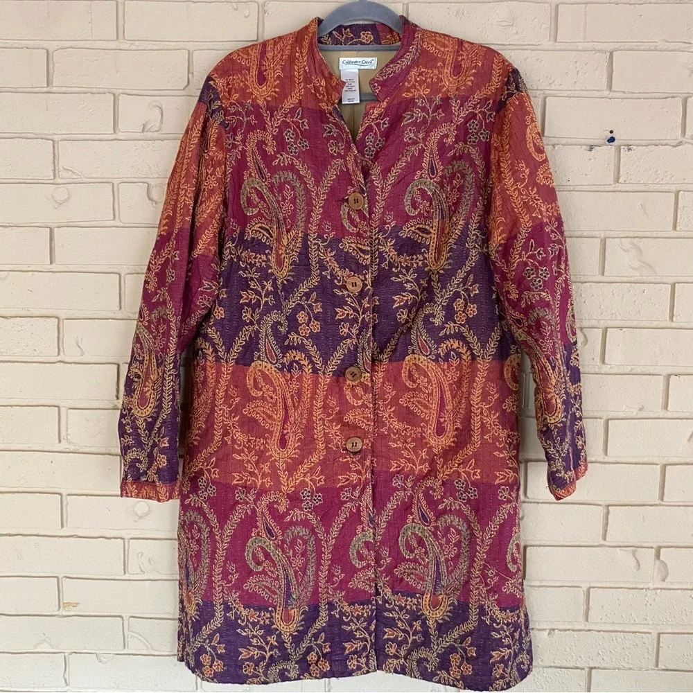 Coldwater Creek paisley embroidered riding jacket tapestry blazer red brocade XL